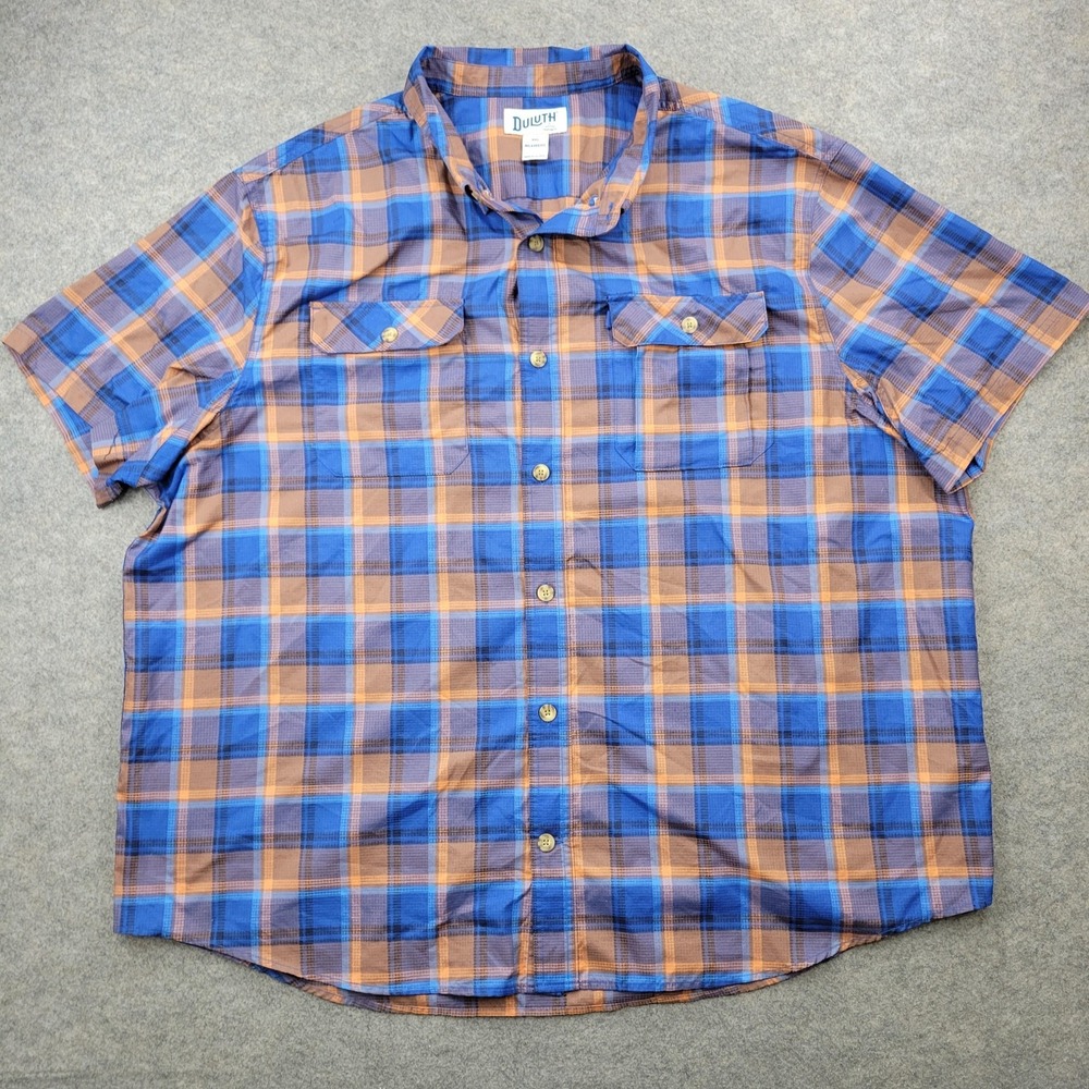 Duluth Trading Shirt Mens 3XL Performance Plaid Button Front Short Sleeve Casual